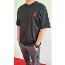 Oversize A_kalp Nakışlı Erkek T-Shirt