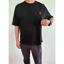 Oversize A_kalp Nakışlı Erkek T-Shirt