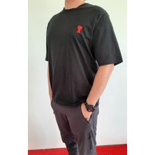 Oversize A_kalp Nakışlı Erkek T-Shirt