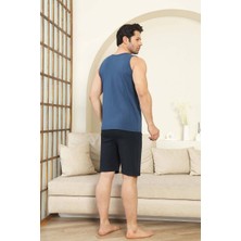 Erkek Bisiklet Yaka Düğmesiz %100 Pamuk Atlet Sporcu Kol Cepli Şortlu Pijama Takımı