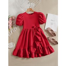 Balon Kısa Kollu Fırfırlı Kız Çocuk Elbise