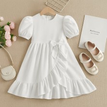 Balon Kısa Kollu Fırfırlı Kız Çocuk Elbise