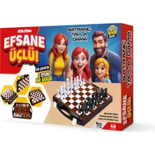Efsane Üçlü Oyun Seti - Çantalı Tavla -Dama-Satranç Seti