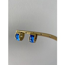 Çelik Halka Koyu Mavi Taşlı Gold Küpe