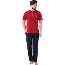 Bie's Erkek Bordo 3 Düğmeli Likralı Pamuk Kısa Kol Cepli Şortlu 3lü Pijama Takımı- Kutulu Çeyizlik Set