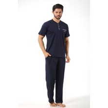 Erkek 3 Düğmeli Likralı Pamuk Kısa Kol Cepli Şortlu 3lü Pijama Takımı-3 Parça Kutulu Çeyizlik Set