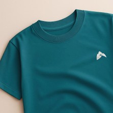 Sarsala Loose Fit Petrol Yeşili Spor Tişört Pamuklu Kalın Kumaş Nakış Logo Detaylı