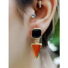 Kare Üçgen Modelli Kedigözü Cam Gold Kaplamalı Kadın Küpe EUKU24SK