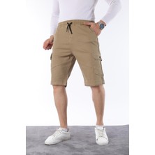 Erkek Comfort Fit Keten Bel Lastikli Cepli Kapri Şort