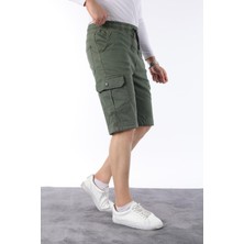 Erkek Comfort Fit Keten Bel Lastikli Cepli Kapri Şort