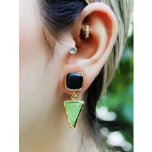 Kare Üçgen Modelli Kedigözü Cam Gold Kaplamalı Kadın Küpe EUKU24SY