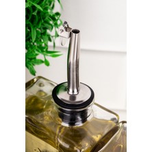 2'li Gümüş Kapaklı Cam Yağdanlık Ayçiçek ve Zeytinyağı Etiketli Sosluk Sirkelik Yağdanlık Seti 500ML