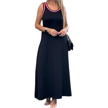 Neon Biyeli Siyah Uzun Elbise