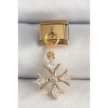 Mustran 316L Çelik Gold Renk Sallantı Zirkon Taşlı Kar Tanesi Model Nomination Charm