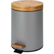 Bambu Kapaklı Metal Çöp Kovası - Hidrolik Sistemli Yavaş Kapanma Özellikli, Pedallı, Banyo ve Mutfak Için Şık ve Fonksiyonel Tasarım (Gri, 5 Litre)