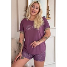 Pijama Evi Koyu Pembe Magic Desenli Bambu Kısa Kol Şortlu Kadın Pijama Takımı