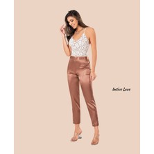 Moongirl Dantelli Askılı Büstiyer Bej Saten Rahat Çekici Pijama Takımı