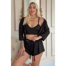 Siyah Dublin Büstiyerli Sabahlıklı Kadın Pijama Takımı