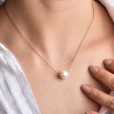 14 Ayar Altın Kaplama Beyaz Tek Inci Gümüş Kolye - CNP00152