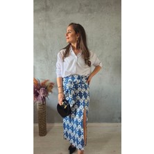 Filiz Yılmaz Butik Bağlamalı Keten Yırtmaçlı Etek