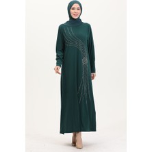 Sefa Merve Sandy Kumaş Taşlı Abiye Elbise 0020-01 Zümrüt Yeşili
