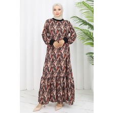 Sefa Merve Şifon Kumaş Yaprak Desenli Elbise 0054-03 Siyah