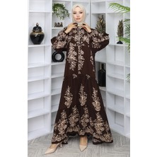 Sefa Merve Viskon Kumaş Yarım Düğmeli Elbise 2044-05 Kahverengi