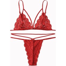 Kadın Kırmızı Dantel Sütyen Külot Takımı