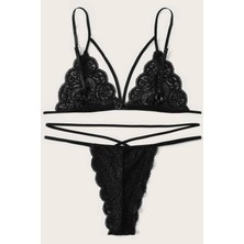 Kadın Siyah Dantel Sütyen Külot Takımı