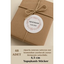 48 Adet Yuvarlak Kişiye Özel Sticker 3,5 cm -  Nikah Sticker - Nişan Sticker Pembe 1.hamur