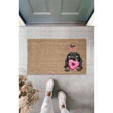 Dijital Baskı Kahverengi Love Sweet Pembe Uzun Kulaklı Köpek Dekoratif Kapı Paspası K-2056