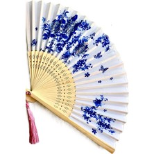 Yelpaze Mavi Beyaz Bambu Kumaş