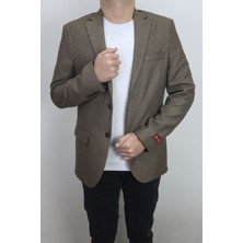 Moda Men Fistan Store Erkek Kahverengi Düz Spor Kesim Normal Kalıp Çift Düğme Çift Yırtmaçlı Blazer Ceket
