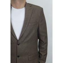 Moda Men Fistan Store Erkek Kahverengi Düz Spor Kesim Normal Kalıp Çift Düğme Çift Yırtmaçlı Blazer Ceket
