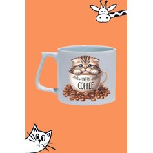 Kahveye Ihtiyacım Var I Need Coffee Kedi Tasarım Baskılı Beyaz Lüks Sap Kupa Bardak