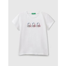 Gugo Benetton Kız Çocuk Baskılı Tshirt 6-14 Yaş Beyaz