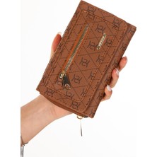 Newish Polo Kadın Deri Monogram Desenli Kartlık ve Cüzdan NEWPOLO327- Gri