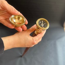 Pirinç Pusulalı Şık Baston Ahşap Sağlam Baston Hediyelik Günlük Kullanıma Uygunn