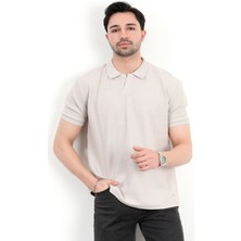 Erkek Polo Yaka Dokulu Regular Fit T-Shirt Taş - 25Y 2918