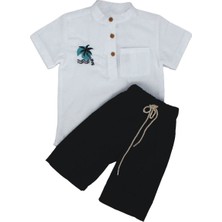 Erkek Çocuk Beyaz Gömlekli Palmiye Nakışlı Lacivert Pantolonlu 2'li Takım - 1013950