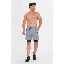 Erkek Taytlı Fermuarlı Cepli Spor Şort Füme 5807-F
