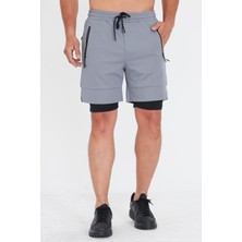 Erkek Taytlı Fermuarlı Cepli Spor Şort Füme 5807-F
