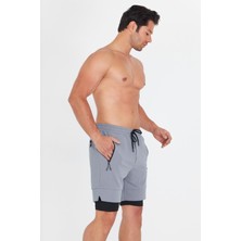 Erkek Taytlı Fermuarlı Cepli Spor Şort Füme 5807-F