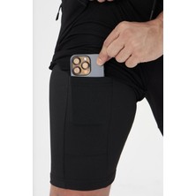 Erkek Taytlı Fermuarlı Cepli Spor Şort Siyah 5807-S
