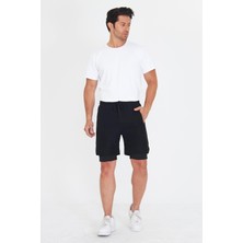 Erkek Taytlı Fermuarlı Cepli Spor Şort Siyah 5807-S