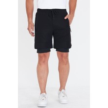 Erkek Taytlı Fermuarlı Cepli Spor Şort Siyah 5807-S