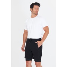 Erkek Taytlı Fermuarlı Cepli Spor Şort Siyah 5807-S