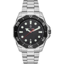 David Guner Gümüş Kaplamalı Siyah Kadranlı Erkek Kol Saati DG-8394GA-A2