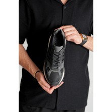 Flex Model Hakiki Deri El Yapımı Siyah Erkek Sneaker