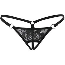 Siyah Dantelli Özel Bölgesi Açık G-String 1167